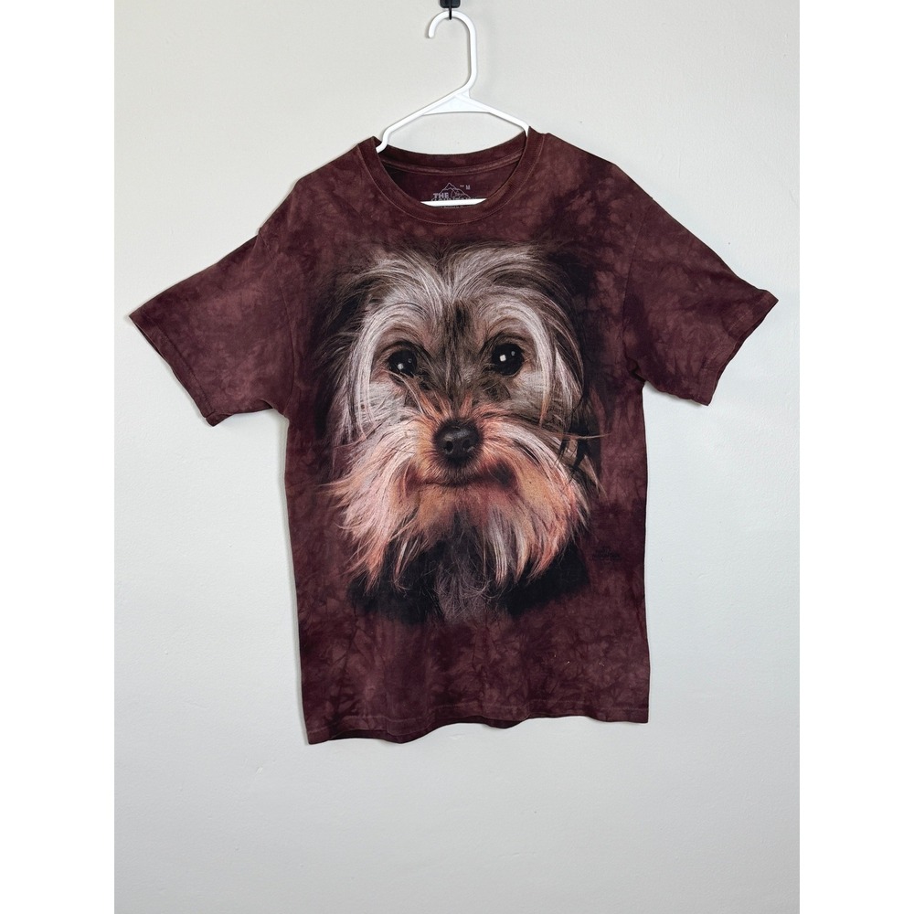 The Mountain T-Shirt Women M Brown Tie Dye Yorkie Dog Face Graphic Art To Wear